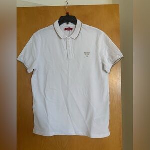 Guess White Polo Shirt with Gold Trim